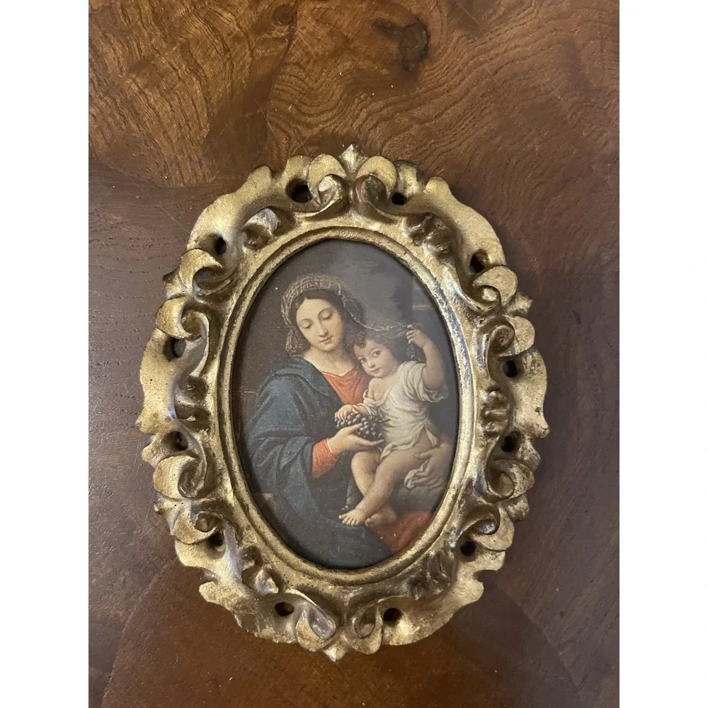 Vtg Italian Florentine Madonna Of The Grapes Gold Gilt Wood 4